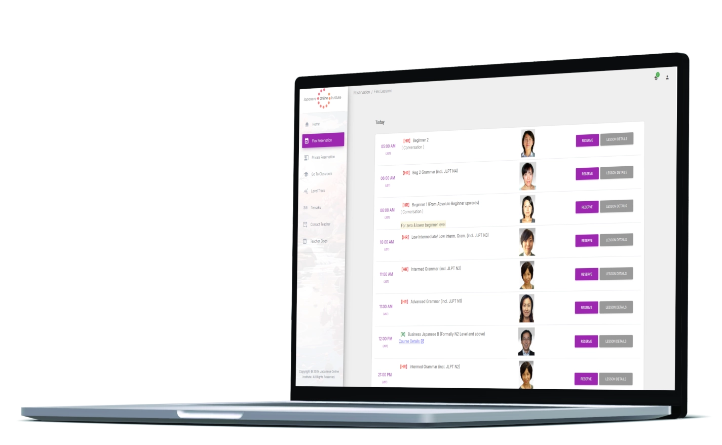 Online reservation system for scheduling Japanese language classes